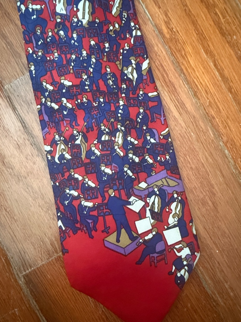 Alynn Maestro, Please Red Orchestral Print Men’s Tie 100% silk Made in the USA